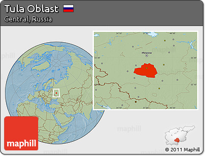 Savanna Style Location Map of Tula Oblast, hill shading