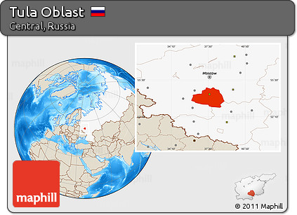 Shaded Relief Location Map of Tula Oblast, highlighted country