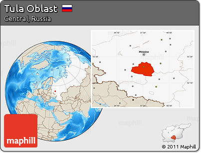 Shaded Relief Location Map of Tula Oblast, highlighted country