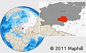 Shaded Relief Location Map of Tula Oblast, highlighted country, highlighted parent region