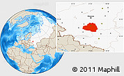 Shaded Relief Location Map of Tula Oblast, highlighted country