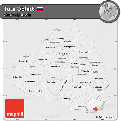 Silver Style Map of Tula Oblast, single color outside