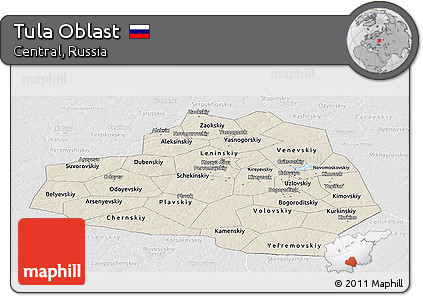 Shaded Relief Panoramic Map of Tula Oblast, lighten, desaturated