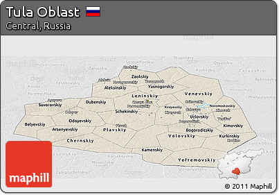 Shaded Relief Panoramic Map of Tula Oblast, lighten, desaturated