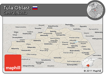 Shaded Relief Panoramic Map of Tula Oblast, semi-desaturated