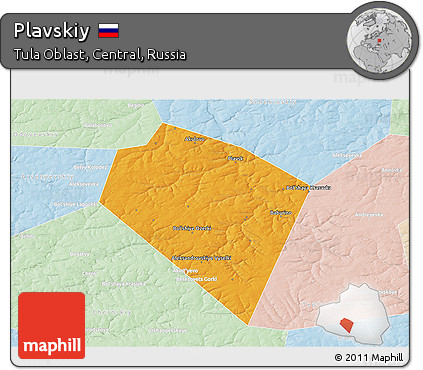 Political 3D Map of Plavskiy, lighten