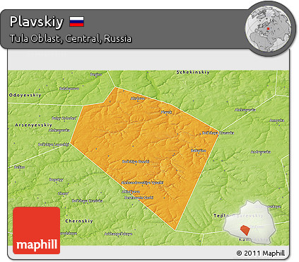Political 3D Map of Plavskiy, physical outside