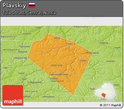 Political 3D Map of Plavskiy, physical outside