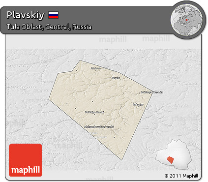 Shaded Relief 3D Map of Plavskiy, lighten, desaturated