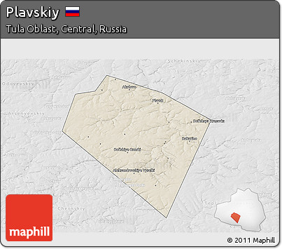 Shaded Relief 3D Map of Plavskiy, lighten, desaturated