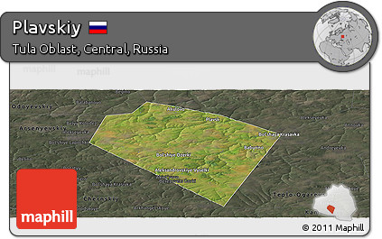 Satellite Panoramic Map of Plavskiy, darken, semi-desaturated