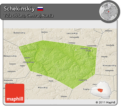 Physical 3D Map of Schekinskiy, shaded relief outside