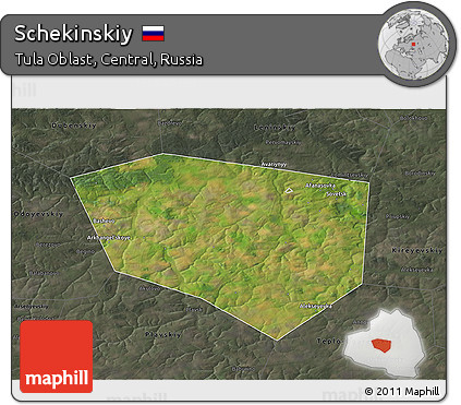 Satellite 3D Map of Schekinskiy, darken, semi-desaturated