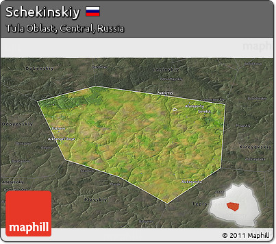 Satellite 3D Map of Schekinskiy, darken, semi-desaturated