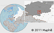 Gray Location Map of Schekinskiy, highlighted country, highlighted grandparent region, hill shading