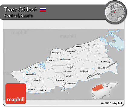 Gray 3D Map of Tver Oblast, single color outside