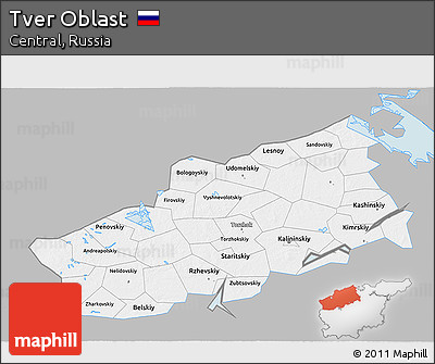Gray 3D Map of Tver Oblast, single color outside