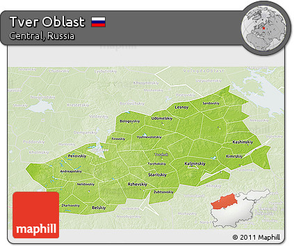 Physical 3D Map of Tver Oblast, lighten