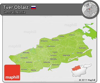Physical 3D Map of Tver Oblast, single color outside