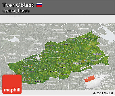 Satellite 3D Map of Tver Oblast, lighten, semi-desaturated
