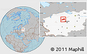 Gray Location Map of Konakovskiy, highlighted grandparent region, hill shading