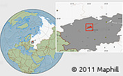 Savanna Style Location Map of Konakovskiy, highlighted country, highlighted grandparent region, hill shading