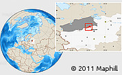 Shaded Relief Location Map of Konakovskiy, highlighted parent region, highlighted grandparent region
