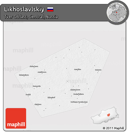 Silver Style 3D Map of Likhoslavlskiy, single color outside