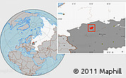 Gray Location Map of Likhoslavlskiy, highlighted country, highlighted grandparent region, hill shading