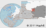 Gray Location Map of Zapadnodvinskiy, highlighted country, highlighted grandparent region, hill shading
