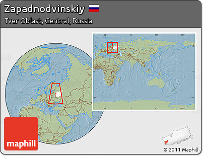 Savanna Style Location Map of Zapadnodvinskiy, highlighted grandparent region, within the entire country, hill shading