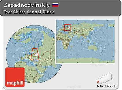 Savanna Style Location Map of Zapadnodvinskiy, highlighted parent region, highlighted grandparent region, within the entire country, hill shading