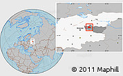 Gray Location Map of Kolchuginskiy, highlighted parent region, highlighted grandparent region, hill shading