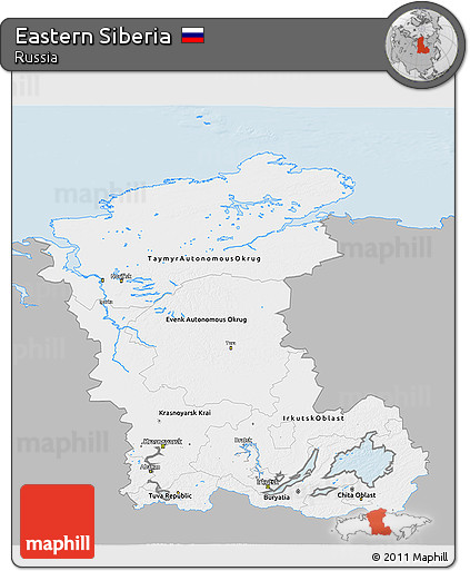 Gray 3D Map of Eastern Siberia, single color outside