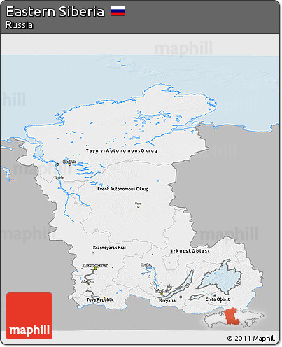 Gray 3D Map of Eastern Siberia, single color outside
