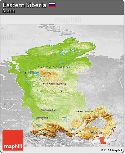 Physical 3D Map of Eastern Siberia, lighten, desaturated