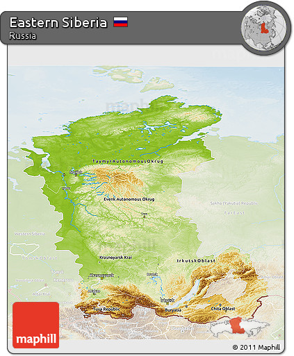 Physical 3D Map of Eastern Siberia, lighten