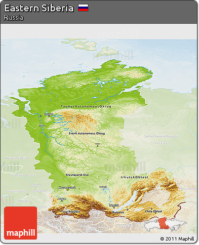 Physical 3D Map of Eastern Siberia, lighten