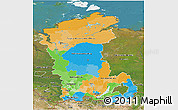 Political 3D Map of Eastern Siberia, satellite outside