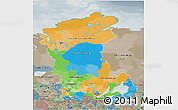 Political 3D Map of Eastern Siberia, semi-desaturated