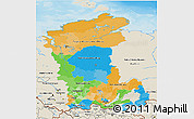 Political 3D Map of Eastern Siberia, shaded relief outside