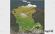Satellite 3D Map of Eastern Siberia, darken, semi-desaturated
