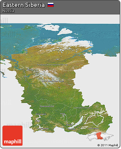 Satellite 3D Map of Eastern Siberia, single color outside