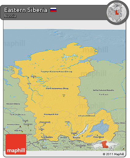 Savanna Style 3D Map of Eastern Siberia