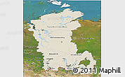 Shaded Relief 3D Map of Eastern Siberia, satellite outside