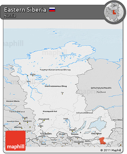 Silver Style 3D Map of Eastern Siberia