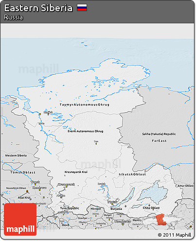 Silver Style 3D Map of Eastern Siberia