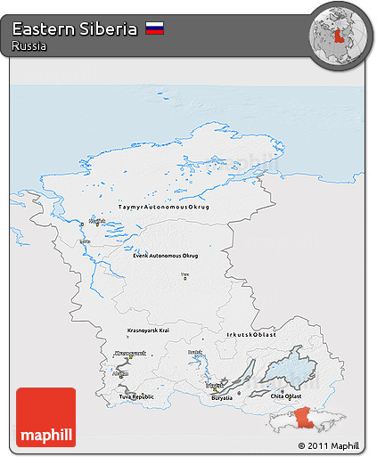 Silver Style 3D Map of Eastern Siberia, single color outside