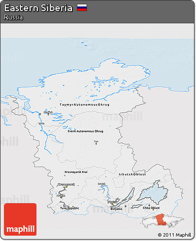 Silver Style 3D Map of Eastern Siberia, single color outside