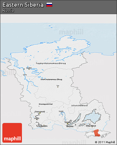 Silver Style 3D Map of Eastern Siberia, single color outside